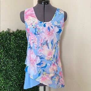 Floral Sleeveless Top - Blue and Pink